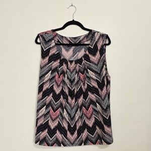 Kasper Chevron Pattern Sleeveless Blouse - Black, Pink, Gray